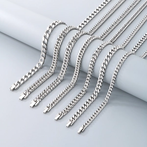 Polished silver stainless steel Cuban link chains in various widths for men and women
