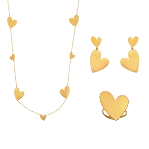 Minimalist 18k gold plated stainless steel heart necklace earrings and ring jewelry set