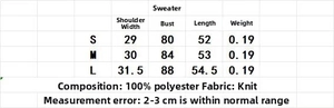 Detailed size chart for the sleeveless knitted vest showing S to L measurements in cm