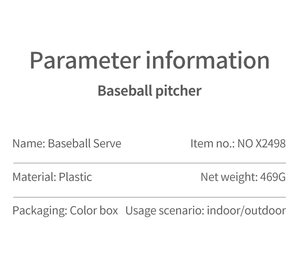 Detailed technical specifications and parameters for the electric baseball pitcher toy