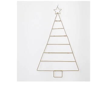 Detail of golden iron Christmas tree wall hanging rack with minimalist geometric lines