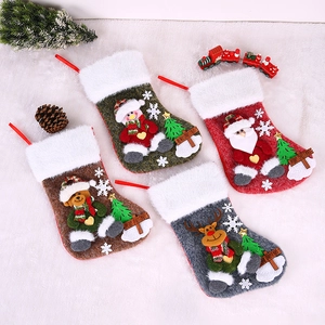 Grande Chaussette De Noël 3D Dessin Animé Père Noël Bonhomme De Neige Renne Peluche Fausse Fourrure Sacs À Bonbons Décor