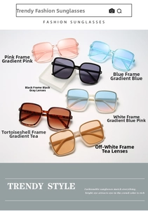 Detailed collection of square oversized sunglasses in six trendy colors with gradient lenses