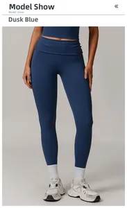 Détail du legging de yoga taille haute en Twilight Blue avec tissu élastique premium