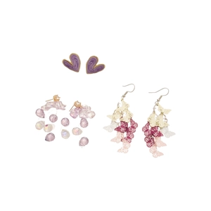 Elegant purple heart, floral and gradient butterfly stud earring set for women