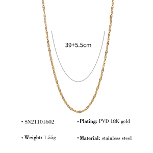 Detail of PVD 18K gold plated stainless steel O-chain necklace with dimensions and weight