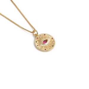 Collier pendentif œil maléfique avec zircon rouge et gemmes colorées sur chaîne box