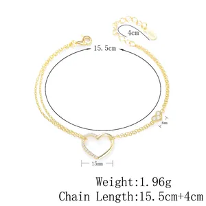 Bracelet double couche en argent S925 avec cœurs en zircon et détails de dimensions