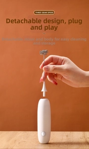 Detail showing the three-gear speed handheld milk frother with detachable mixing head