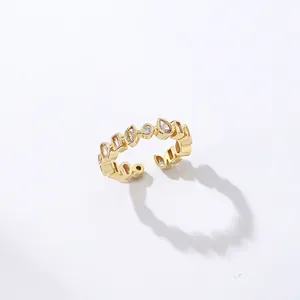 Minimalist gold open ring with multi-shape zirconia stones for women fashion style