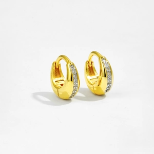 Elegant gold S925 silver hoop earrings with sparkling cubic zirconia pavé stones