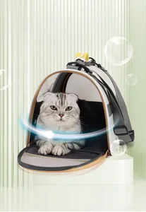 Detail view of large opening pet carrier backpack with breathable mesh and clear window