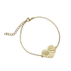 Minimalist golden stainless steel heart pendant bracelet on a clean white background