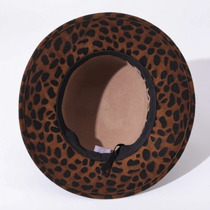 Detail view of the 100% wool interior with leopard print brim and black inner sweatband