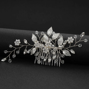 Silver leaf bridal hair comb with pearls and crystals for wedding hair styling