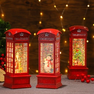 Musical snow globe Christmas telephone booth lanterns with Santa and snowman scenes