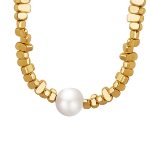 Collar De Cuentas De Acero Inoxidable Irregular Retro Francés Con Perla Artificial De Imitación Grande Joyería De Lujo Minimalista