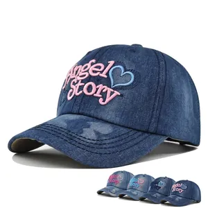 Cappello Da Baseball In Denim Lavato Ricamo Cuore Angel Story Retro Distressed Cappello Da Sole Uomo Donna Regolabile