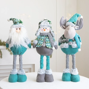 Christmas Telescoping Legs Plush Doll Santa Snowman Reindeer Knitted Fabric Faux Fur Desktop Figurine Holiday Decor