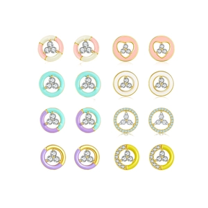 Minimalist 925 silver stud earrings with colorful enamel hearts and sparkling rhinestones