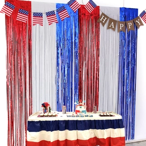 Foil Fringe Curtain Red White Blue Tinsel Backdrop Independence Day Party Decorations Photo Booth Props Metallic