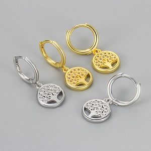 Tree Of Life Hoop Earrings For Women Copper Zirconia Dangle Earring Gold Silver Plated Elegant Fashion Daily Jewelry Gift
