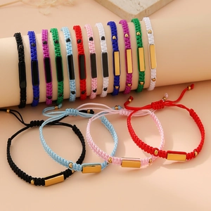 Adjustable hand-woven cord bracelets with stainless steel tags in multiple colors
