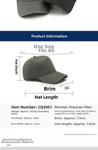 Detaillierte Größentabelle für graue Mesh-Baseballkappe mit verstellbaren Maßen