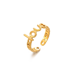 Minimalist 18K gold plated LOVE cutout open ring with adjustable stainless steel band