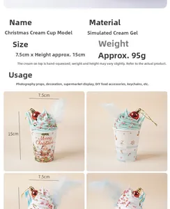 Detailed view of artificial Christmas sundae model with Santa illustration and blue cream