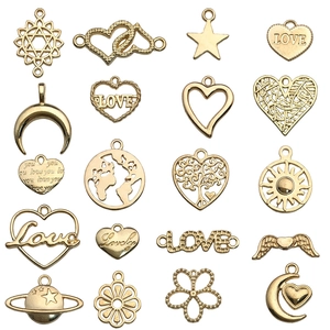 Hollow Heart Love Letter Charms Zinc Alloy Star Moon Pendants For DIY Bracelet Necklace Jewelry Making Gold Tone Retro