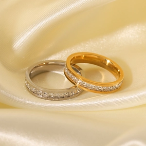 Elegant 18K gold and silver stainless steel eternity rings with square cubic zirconia
