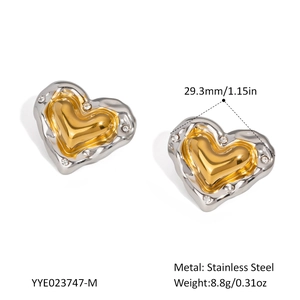 Detail view of heart-shaped stainless steel earrings with weight and size specifications