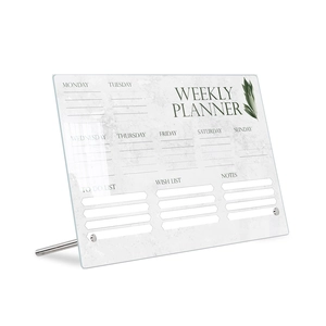 Clear acrylic weekly planner board with metal stand for desktop office memo writing