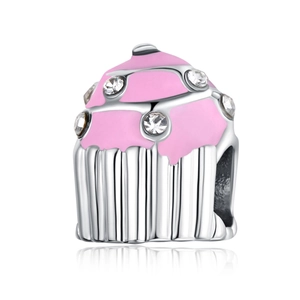 Rosa Cupcake Charm Anhänger mit weißen Kristallen für DIY Schmuck Armbänder