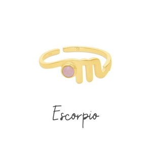 Scorpio zodiac open ring in 18K gold plated silver with a pink zircon gemstone
