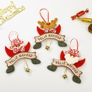Christmas Hanging Ornament Reindeer Santa Snowman Feliz Navidad Wood Fabric Felt Metal Bell Festive Party Home Decor