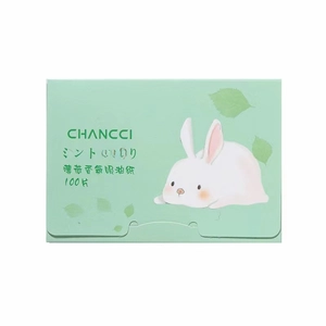 Portable mint fragrance oil absorbing tissues with cute rabbit illustration, 100 sheets