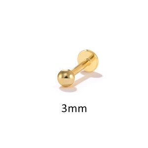 Macro shot of gold-plated 3mm ball earring showing detailed internal screw threads