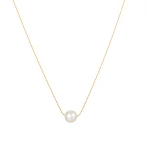Minimalist 18K gold plated titanium steel necklace with a single round white pearl pendant