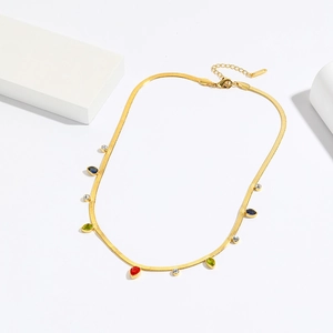 Collar de cadena de serpiente de oro 18k con borlas de circonitas de colores