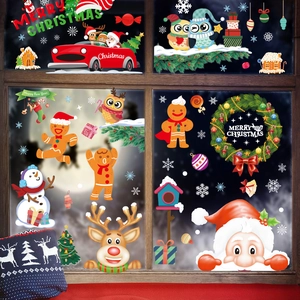 Weihnachtsfenster Statische Aufkleber PVC Abnehmbar Weihnachtsmann Rentier Schneeflocke Glasaufkleber Für Feiertagsdekoration