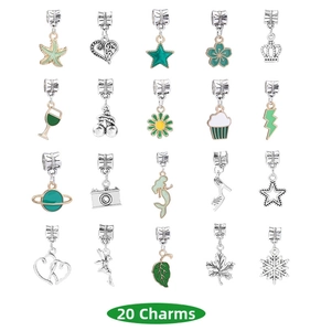 Detailed grid view of 20 ocean-themed silver enamel pendants and charms for DIY bracelets