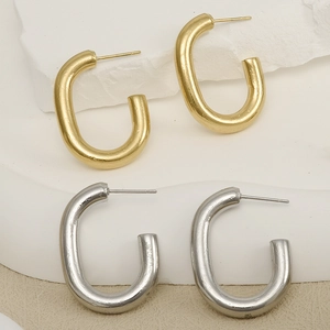 Chic 304 stainless steel U-shaped hoop earrings in polished gold and silver finishes