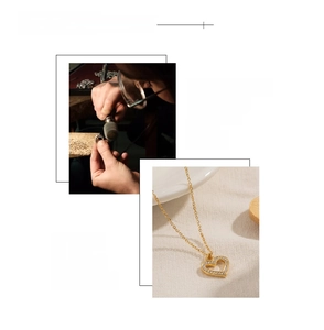 Detail of 18k gold plated heart pendant with zircon inlay and manual polishing process