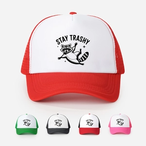 Stay Trashy Raccoon Graphic Trucker Hat Mesh Breathable Baseball Cap Adjustable Streetwear Outdoor Unisex Sporty Sun Hat