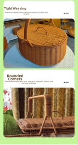 Close-up of tight weave texture and smooth edges on a brown wicker picnic basket