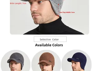 Detail view of winter knit beanie with 7cm brim, 5cm ear flaps and JEANS label
