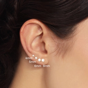 Classic S925 sterling silver pearl stud earrings shown in 4mm to 8mm size variations
