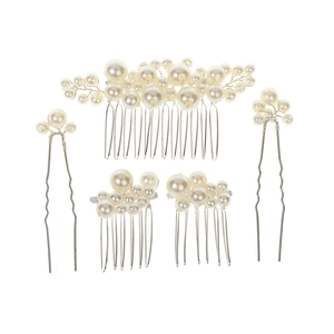 Baroque style pearl hair accessories set with silver wire combs for bridal hairstyles
